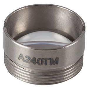 A240TM - f = 8.00 mm, NA = 0.50, WD = 4.79 mm, DW = 780 nm, Mounted Aspheric Lens, Uncoated