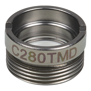 C280TMD - f= 18.4 mm, NA = 0.15, WD = 15.6 mm, DW = 780 nm, Mounted Aspheric Lens, Uncoated