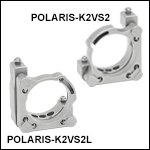 Polaris<sup>®</sup>キネマティックミラーマウント、Ø50.8 mm(Ø2インチ)光学素子用、上部2アジャスタ、モノリシックフレクシャーアーム保持タイプ