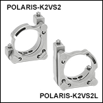 Ø50.8 mm(Ø2インチ)光学素子用Polaris<sup>®</sup>ミラーマウント、上部2アジャスタ、モノリシックフレクシャーアーム保持タイプ