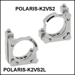 Polaris®キネマティックミラーマウント、Ø50.8 mm(Ø2インチ)光学素子用、上部2アジャスタ、モノリシックフレクシャーアーム保持タイプ