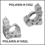 Polaris®キネマティックミラーマウント、Ø25.4 mm(Ø1インチ)光学素子用、上部2アジャスタ、モノリシックフレクシャーアーム保持タイプ
