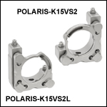 Polaris<sup>®</sup>キネマティックミラーマウント、Ø38.1 mm(Ø1.5インチ)光学素子用、上部2アジャスタ、モノリシックフレクシャーアーム保持タイプ