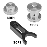 Ø25.0 mm台座(ペデスタル)ベースアダプタとクランプフォーク、Ø12 mm～Ø12.7 mmポストホルダとØ25 mmポスト用