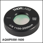 Ø12.7 mm(Ø1/2インチ)石英製ゼロオーダーアクロマティック1/4波長板、Ø25.4 mm(Ø1インチ)マウント付き