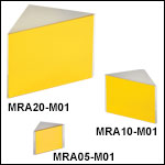 直角プリズムミラー、保護膜付き金コーティング(800 nm～20 µm)