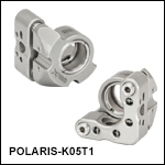 Polaris<sup>®</sup>Ø12.7 mm(Ø1/2インチ)光学素子用SM05ネジ付きキネマティックミラーマウント、2アジャスタ型
