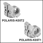 Polaris<sup>®</sup>Ø12.7 mm(Ø1/2インチ)光学素子用SM05ネジ付きキネマティックミラーマウント、2アジャスタ型