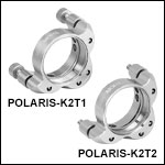 Polaris<sup>®</sup>Ø50.8 mm(Ø2インチ)光学素子用SM2ネジ付きキネマティックミラーマウント、2アジャスタ型