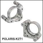 Polaris<sup>®</sup>Ø50.8 mm(Ø2インチ)光学素子用SM2ネジ付きキネマティックミラーマウント、2アジャスタ型