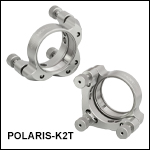 Polaris<sup>®</sup>Ø50.8 mm(Ø2インチ)光学素子用SM2ネジ付きキネマティックミラーマウント、3アジャスタ型