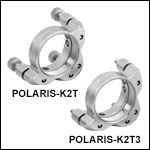 Polaris<sup>®</sup>Ø50.8 mm(Ø2インチ)光学素子用SM2ネジ付きキネマティックミラーマウント、3アジャスタ型