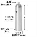 ステンレススチール製光学ポストのセット：Ø12 mm、Ø12.7 mm、Ø1/2インチ