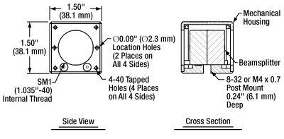 Cube-Mounted Beamsplitter Drawing