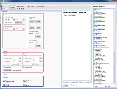 Screen Capture of the Elliptec Piezoelectric Resonant Motor Control Software GUI