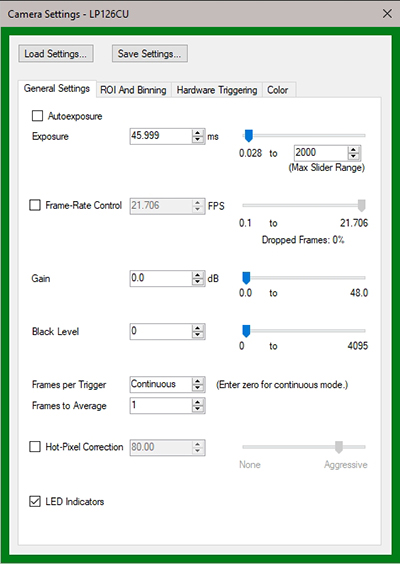 ThorCam general settings tab