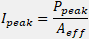 Equation: Peak Irradiance of a Gaussian Pulse