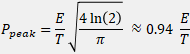 Equation: Peak Power of Gaussian Pulse