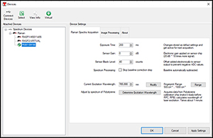 Device Setting in the Raman Pluging Interface