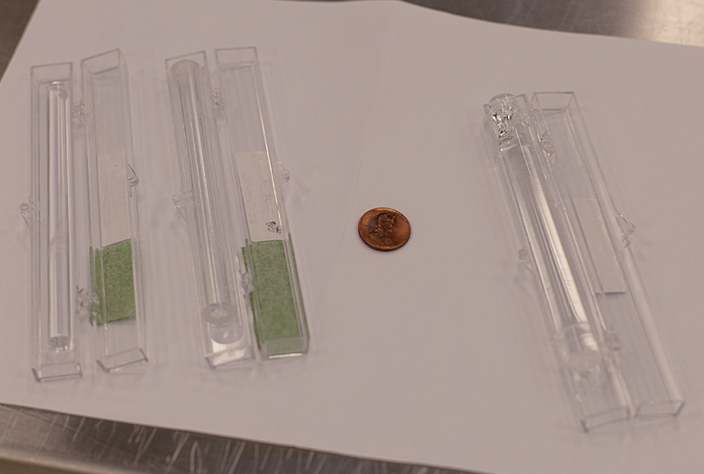 Thorlabs has the capability to manufacture rod and tube preforms, shown to the left of the penny, and solid preform rods, shown to the right of the penny. The penny is shown for size reference.