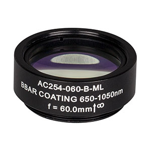 AC254-060-B-ML - f=60mm, Ø1in Achromatic Doublet, SM1-Threaded Mount, ARC: 650-1050 nm