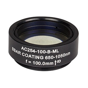 AC254-100-B-ML - f=100 mm, Ø1in Achromatic Doublet, SM1-Threaded Mount, ARC: 650-1050 nm