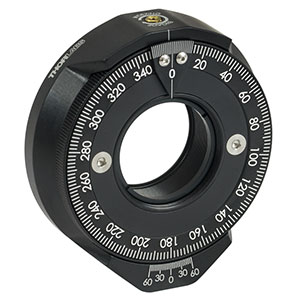 RSP1X15/M - Ø25 mm～Ø25.4 mm光学素子用インデックス機構付き回転マウント、360°連続または15°単位のステップ回転、M4タップ穴(ミリ規格)