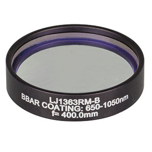LJ1363RM-B - f = 400.0 mm, Ø1in, N-BK7 Mounted Plano-Convex Round Cyl Lens, ARC: 650 - 1050 nm
