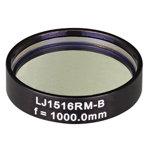 LJ1516RM-B - f = 1000.0 mm, Ø1in, N-BK7 Mounted Plano-Convex Round Cyl Lens, ARC: 650 - 1050 nm