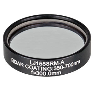 LJ1558RM-A - f = 300.0 mm, Ø1in, N-BK7 Mounted Plano-Convex Round Cyl Lens, ARC 350-700