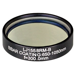LJ1558RM-B - f = 300.0 mm, Ø1in, N-BK7 Mounted Plano-Convex Round Cyl Lens, ARC: 650 - 1050 nm
