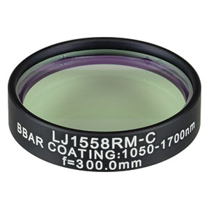 LJ1558RM-C - f = 300.0 mm, Ø1in, N-BK7 Mounted Plano-Convex Round Cyl Lens, ARC: 1050 - 1700 nm