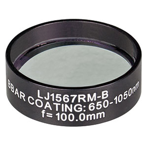 LJ1567RM-B - f = 100.0 mm, Ø1in, N-BK7 Mounted Plano-Convex Round Cyl Lens, ARC: 650 - 1050 nm