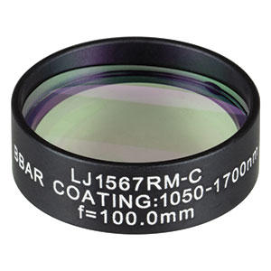 LJ1567RM-C - f = 100.0 mm, Ø1in, N-BK7 Mounted Plano-Convex Round Cyl Lens, ARC: 1050 - 1700 nm