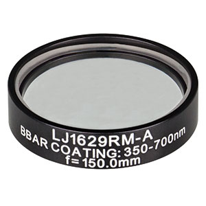 LJ1629RM-A - f = 150.0 mm, Ø1in, N-BK7 Mounted Plano-Convex Round Cyl Lens, ARC 350-700