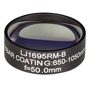 LJ1695RM-B - f = 50.0 mm, Ø1in, N-BK7 Mounted Plano-Convex Round Cyl Lens, ARC: 650 - 1050 nm