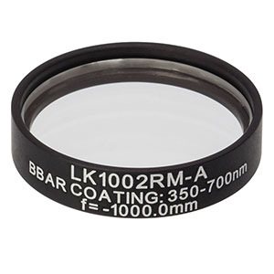 LK1002RM-A - f=-1000.0 mm, Ø1in, N-BK7 Mounted Plano-Concave Round Cyl Lens, ARC: 350 - 700 nm