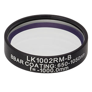 LK1002RM-B - f=-1000.0 mm, Ø1in, N-BK7 Mounted Plano-Concave Round Cyl Lens, ARC: 650 - 1050 nm