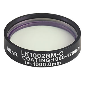 LK1002RM-C - f=-1000.0 mm, Ø1in, N-BK7 Mounted Plano-Concave Round Cyl Lens, ARC: 1050 - 1700 nm