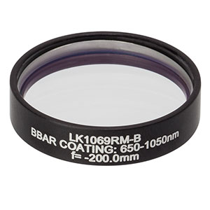 LK1069RM-B - f=-200.0 mm, Ø1in, N-BK7 Mounted Plano-Concave Round Cyl Lens, ARC: 650 - 1050 nm