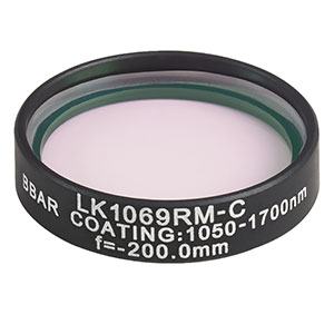 LK1069RM-C - f=-200.0 mm, Ø1in, N-BK7 Mounted Plano-Concave Round Cyl Lens, ARC: 1050 - 1700 nm