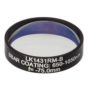 LK1431RM-B - f=-75.0 mm, Ø1in, N-BK7 Mounted Plano-Concave Round Cyl Lens, ARC: 650 - 1050 nm