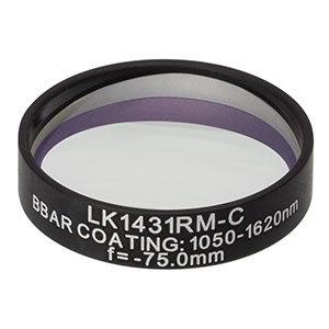 LK1431RM-C - f=-75.0 mm, Ø1in, N-BK7 Mounted Plano-Concave Round Cyl Lens, ARC: 1050 - 1700 nm