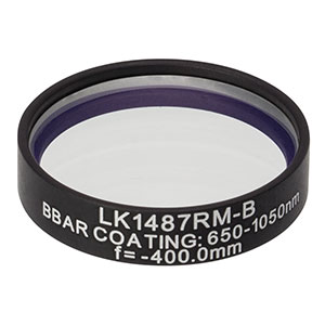 LK1487RM-B - f=-400.0 mm, Ø1in, N-BK7 Mounted Plano-Concave Round Cyl Lens, ARC: 650 - 1050 nm