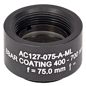 AC127-075-A-ML - f=75 mm, Ø1/2in Achromatic Doublet, SM05-Threaded Mount, ARC: 400-700 nm