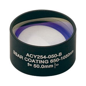 ACY254-050-B - f = 50.0 mm, Ø1in Cylindrical Achromat, AR Coating: 650 - 1050 nm