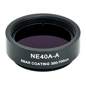 NE40A-A - Ø25 mm Absorptive Neutral Density Filter, SM1-Threaded Mount, ARC: 350 - 700 nm, OD: 4.0