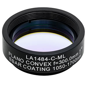 LA1484-C-ML - Ø1in N-BK7 Plano-Convex Lens, SM1-Threaded Mount, f = 300 mm, ARC: 1050-1700 nm