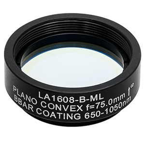 LA1608-B-ML - Ø1in N-BK7 Plano-Convex Lens, SM1-Threaded Mount, f = 75 mm, ARC: 650-1050 nm