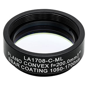 LA1708-C-ML - Ø1in N-BK7 Plano-Convex Lens, SM1-Threaded Mount, f = 200 mm, ARC: 1050-1700 nm